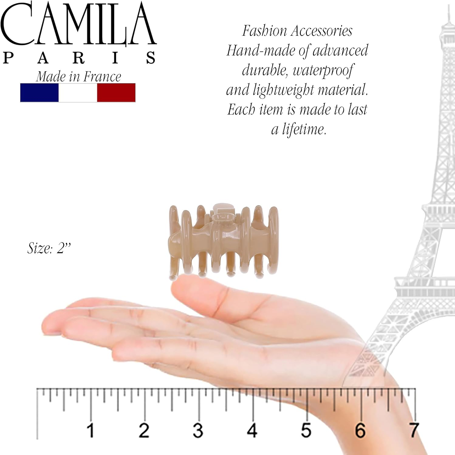 Camila Paris CP3498 French Small Hair Clips for Women Thick Hair, Girls Claw Clip, Durable Styling Big Claw for Long Curly Wavy Hair, Strong Hold No Slip Grip, Made in France image number 2