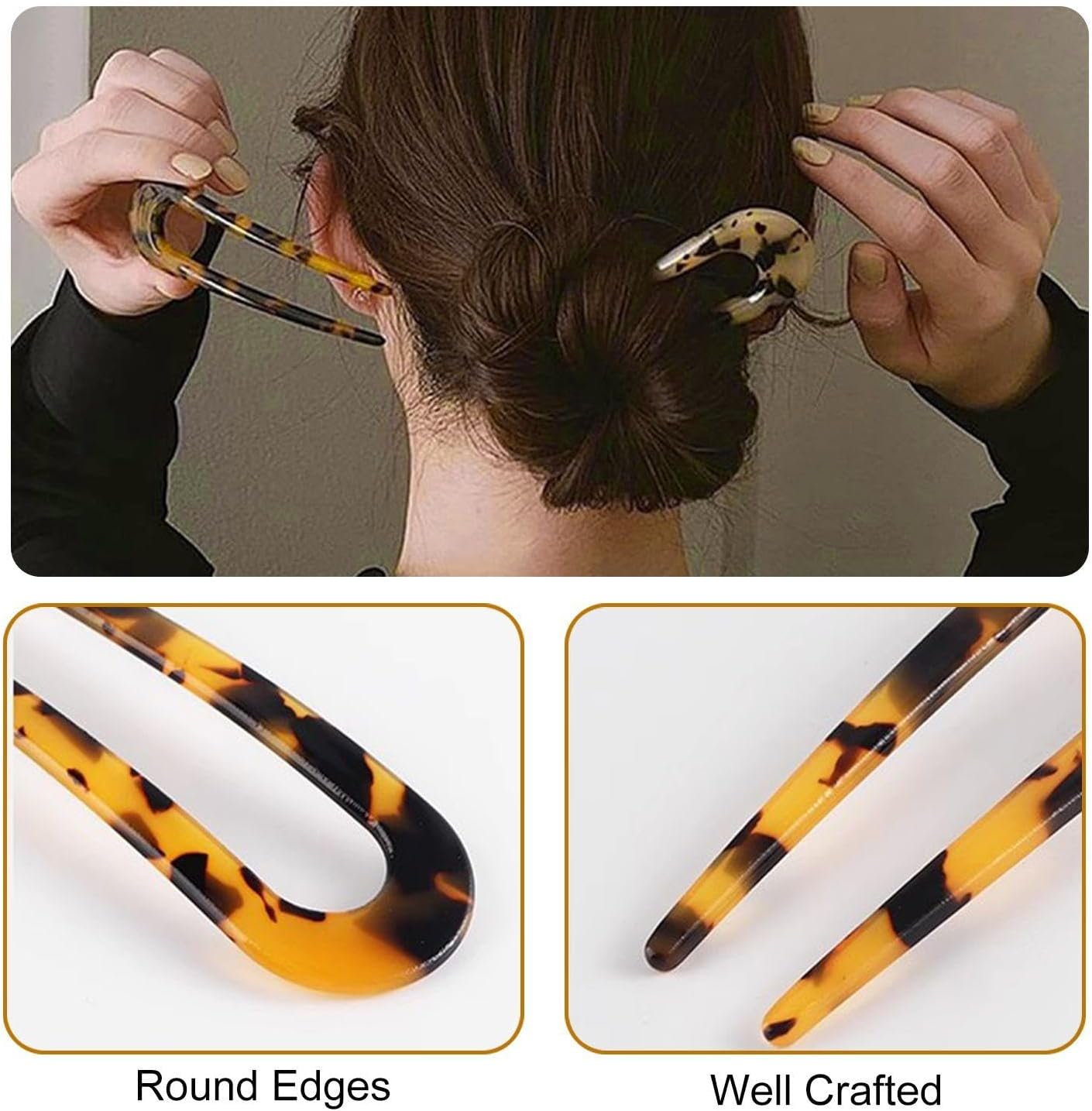 Pack of 5 U-Shaped Hair Pins, 2 Pieces Large Intestine Hair Bands with Leopard Print, Simple and Fashionable French Hair Pins, Women'S Bun Hair Fixing Decoration image number 3
