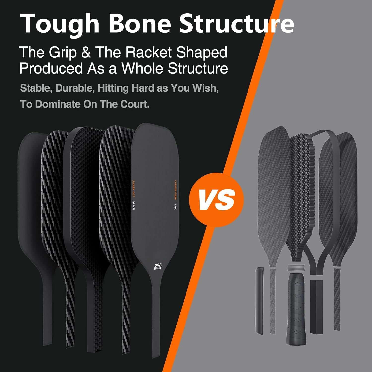 Pickleball Paddles,Carbon Fiber Raw Toray T700 with 16 Mm Polypropylene Honeycomb Core, the Pickleball Rackets Designed for Ultimate Spin & Consistency image number 6