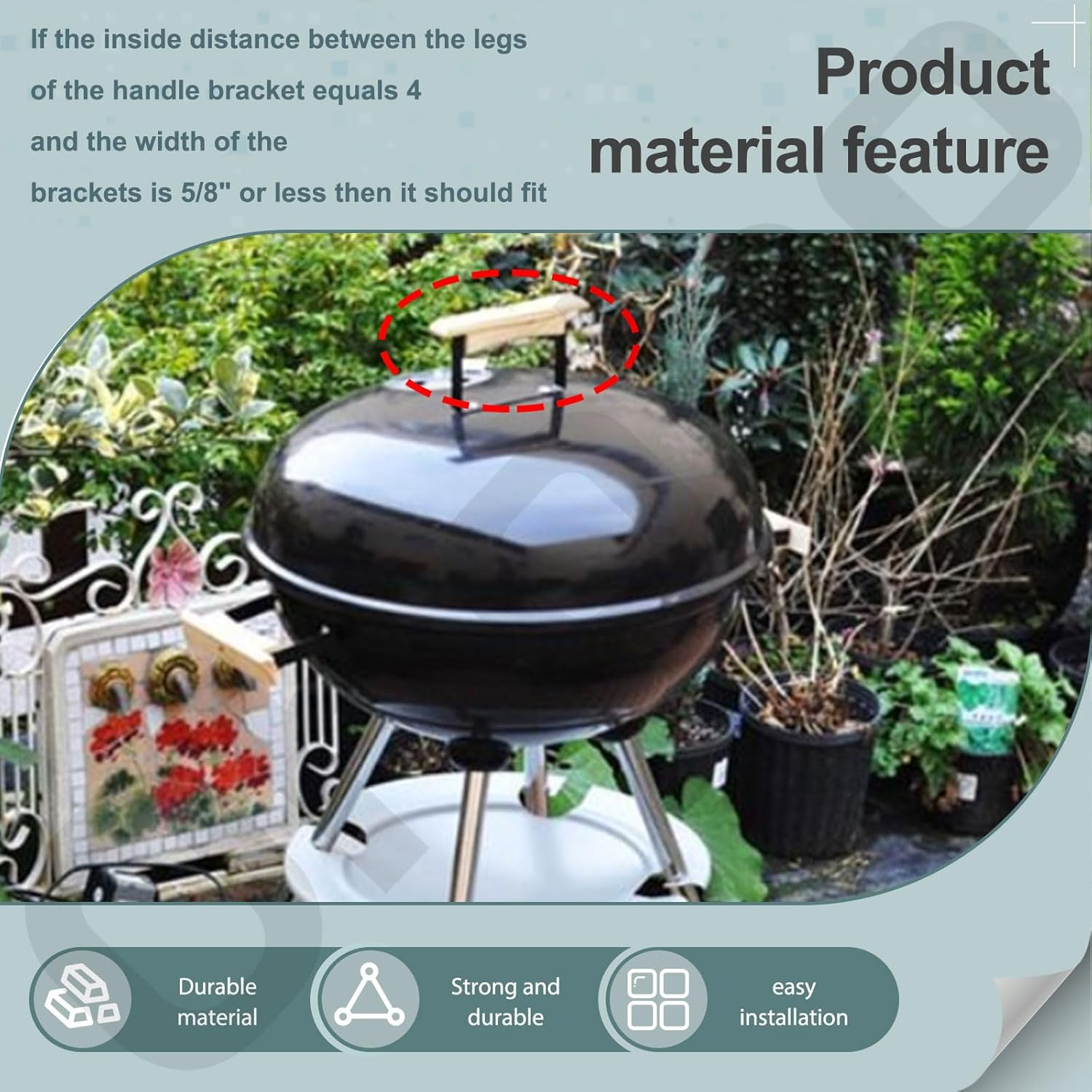 4 Pack Cherry Wood Replacement Handle for Weber Charcoal Grill, Fits 18.5" 22.5" with Mounting Screws image number 6