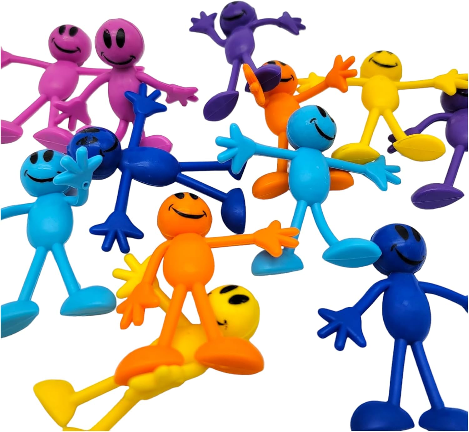 Colorful Bendable Smile Figures (3") Flexible Rubber Men with Smile Faces, Party Favor, Stress Relief Fidget Toy Goody Bag Pinata Fillers for Kids and Adults (12 Smile Figures) image number 3
