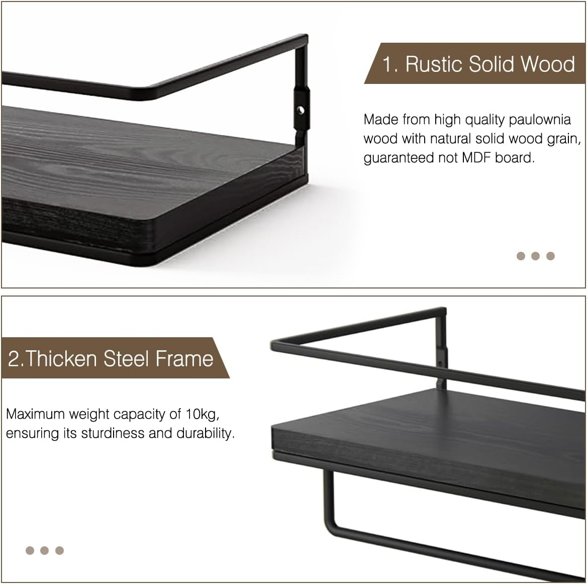 Delsol Floating Shelves for Wall, Wall Mounted Storage Shelves Set of 2 with Black Metal Frame, Towel Rack for Bathroom, Bedroom, Living Room, Kitchen, Office (Black) image number 2