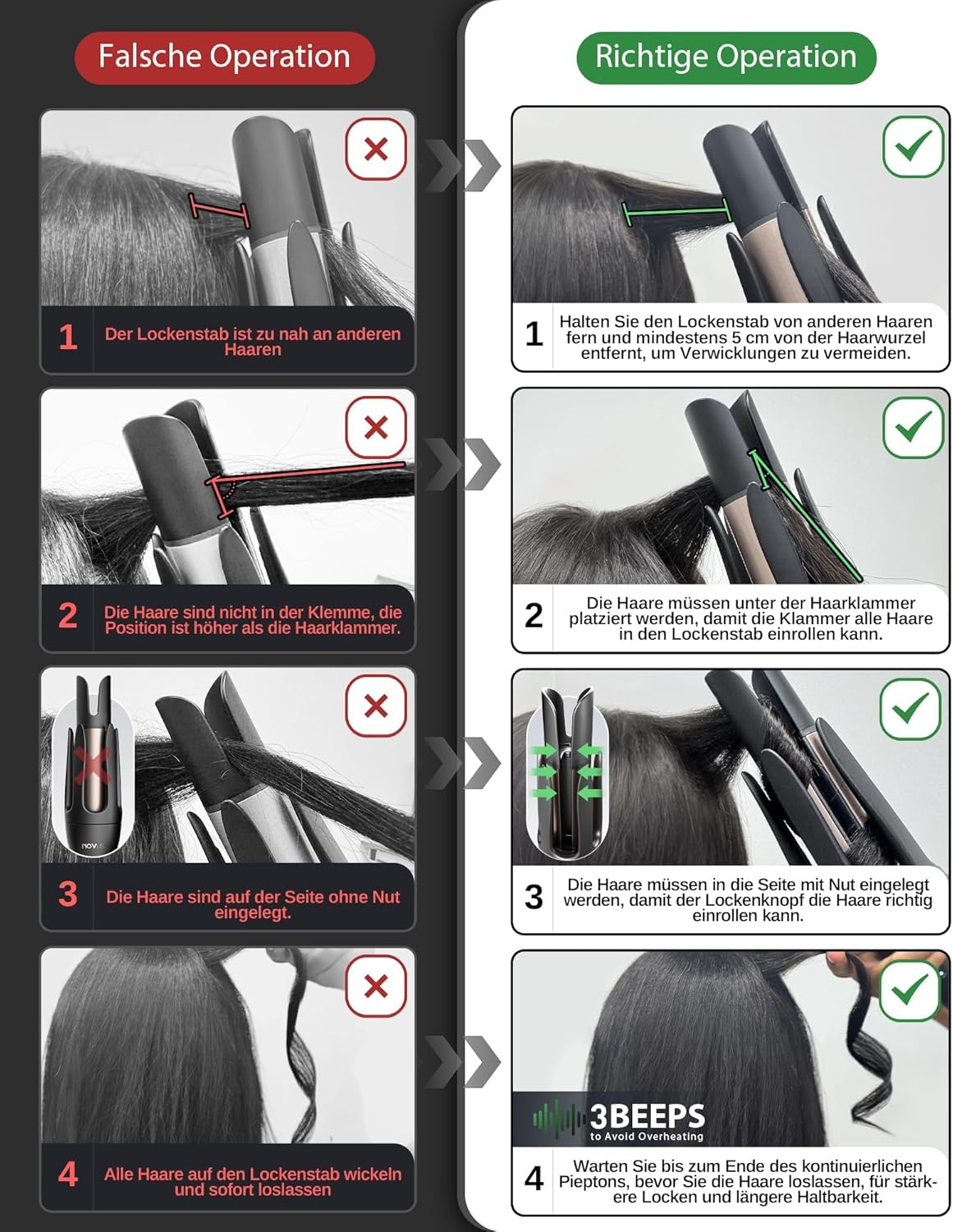 NOVUS Automatic Curling Iron, Rotating Anti-Scald Ceramic Curling Iron with Adjustable Steering, 3 Temperature Levels for All Hair Types image number 6