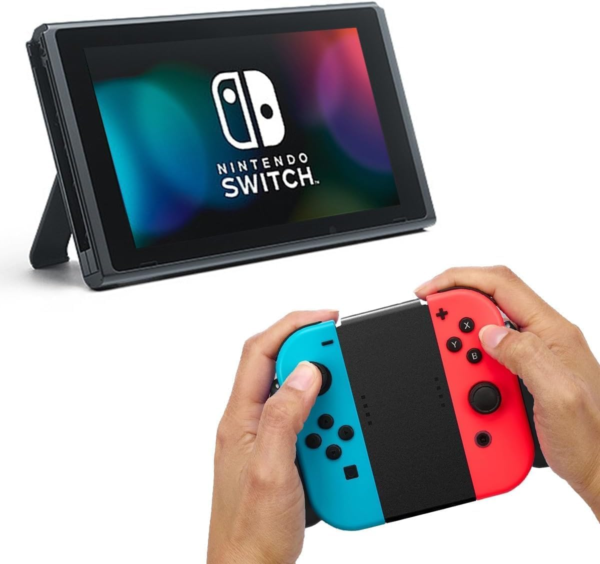 Syekcl Switch Grip Handle Bracket Support Holder, Hand Grips for Nintendo Switch Controllers Joycon Comfort Grip Compatible with Nintendo C (Black and Blue) image number 4