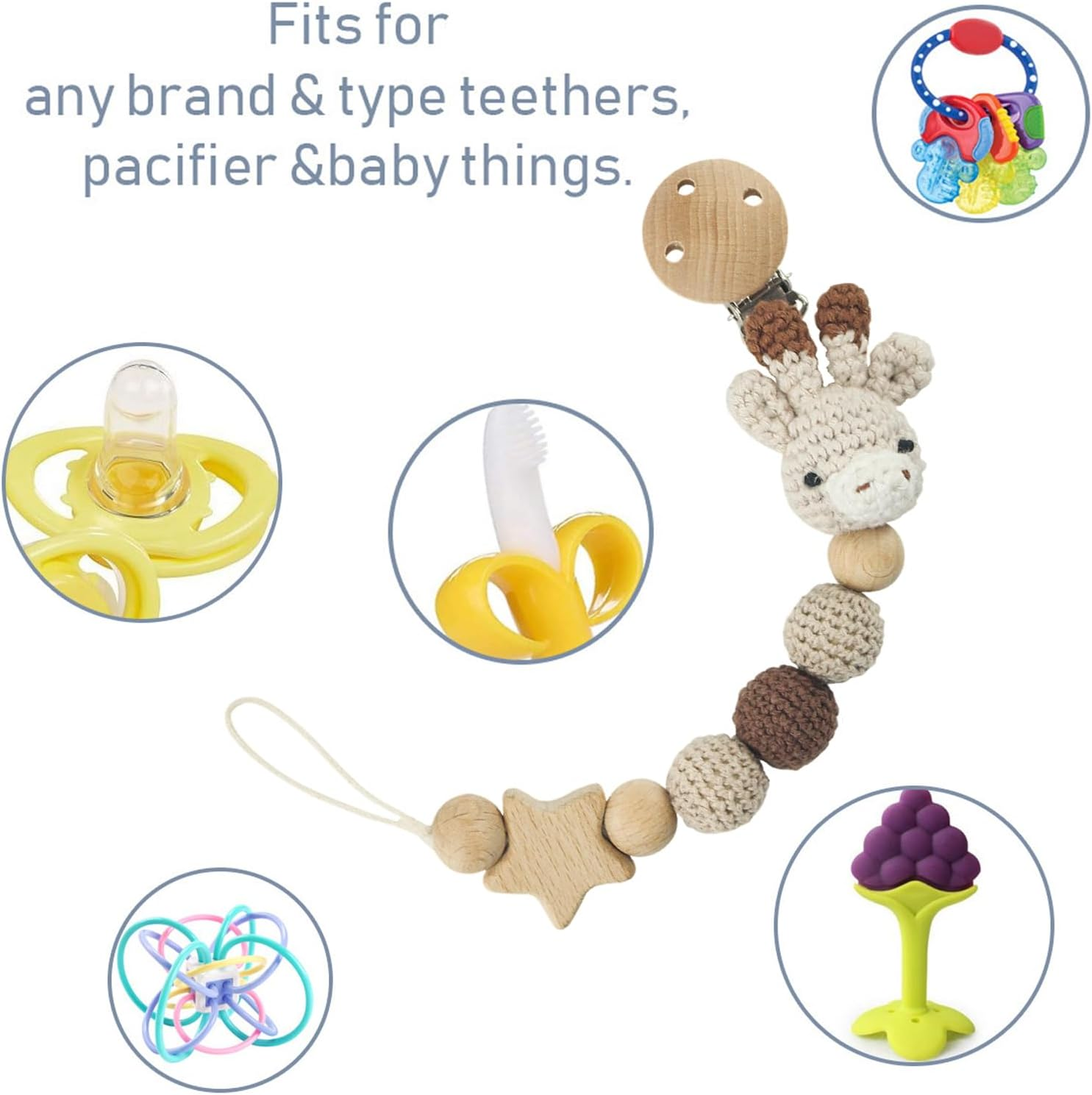 Homiliky Handmade Deer Dummy Chain & Cup Holder - Adjustable Bpa-Free Safety Strap for Pram/Pushchair, 2-In-1 Pacifier Clip & Storage Bag Accessories image number 2