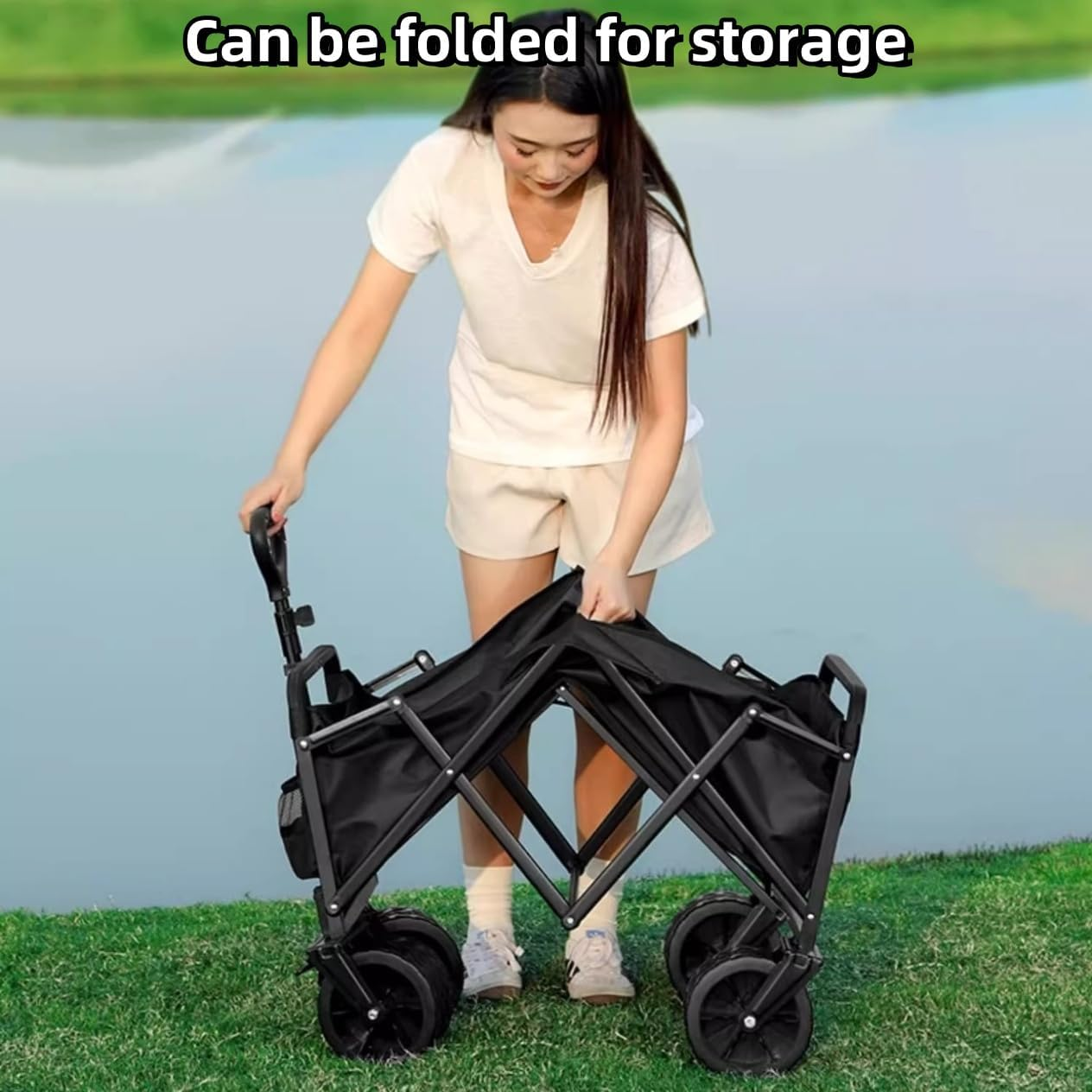 Wagon Cart Foldable Collapsible Wagon Heavy Duty Beach Cart, Folding Wagon with 360&deg;All-Terrain Wheels, 500LB Large Capacity Portable Utility Grocery Wagon for Beach,Travel, Camping, Garden