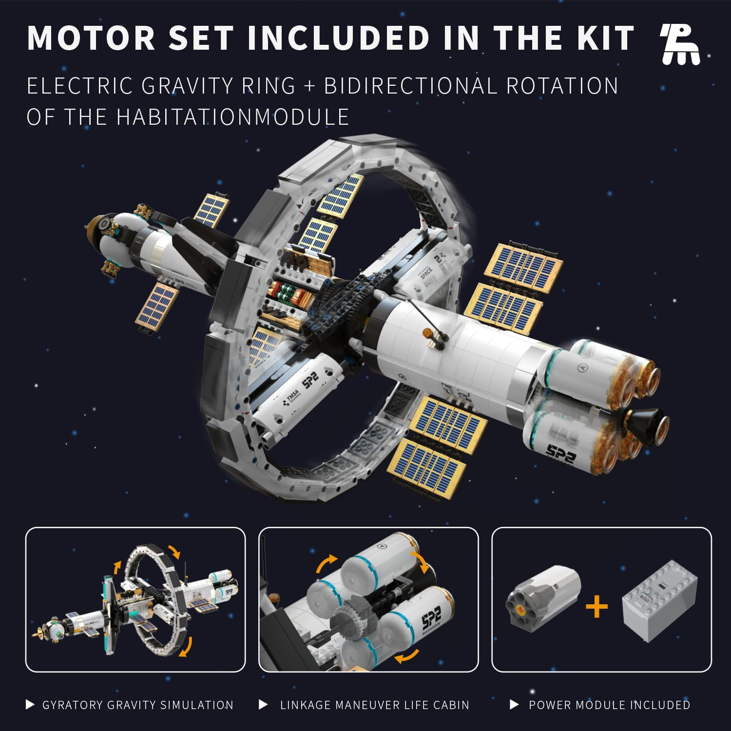 TUOMU International Space Station Building Blocks Set, 2221 PCS Creative Space Explore Model Kit with Electric Gravity Ring, Education Buidling Toy for Kids 8+ and Adults image number 3