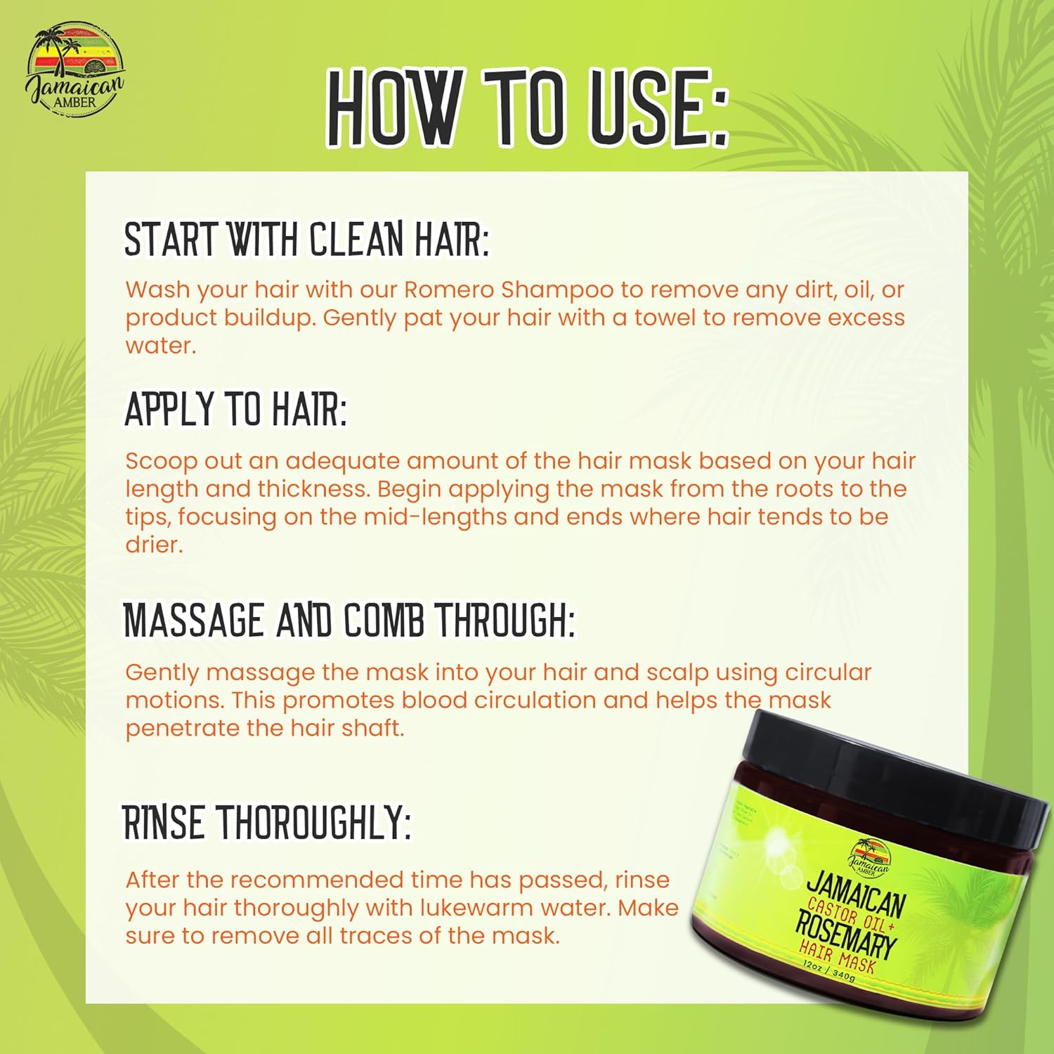 Jamaican Amber, Castor Oil & Romero Hair Mask - 12 Fl Oz/ 354 Ml - Deep Conditioning Hair Repairing Mask for Dry Damaged Hair image number 2