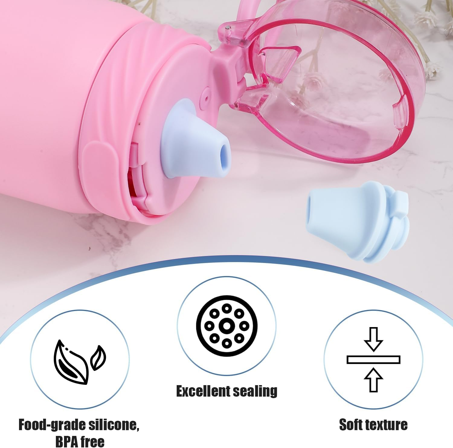 2Pcs Bite Valve Replacement for Ello Cooper 22/32Oz Stainless Steel Water Bottle, Bottle Mouthpiece BPA Free Mouth Piece Silicone Cap Lid Spout for Ello Cooper 18/22/32/40Oz Accessories Parts(Blue) image number 6