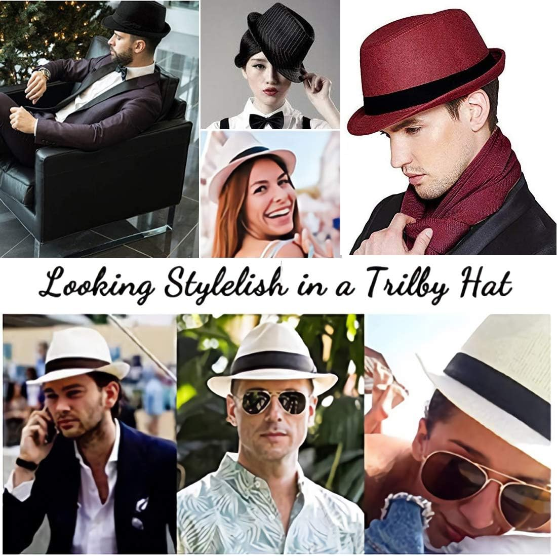 COMVIP Trilby Gangster Fedoras Panama Jazz Hat Short Brim Cotton Bowler Hats for Men/Women image number 2