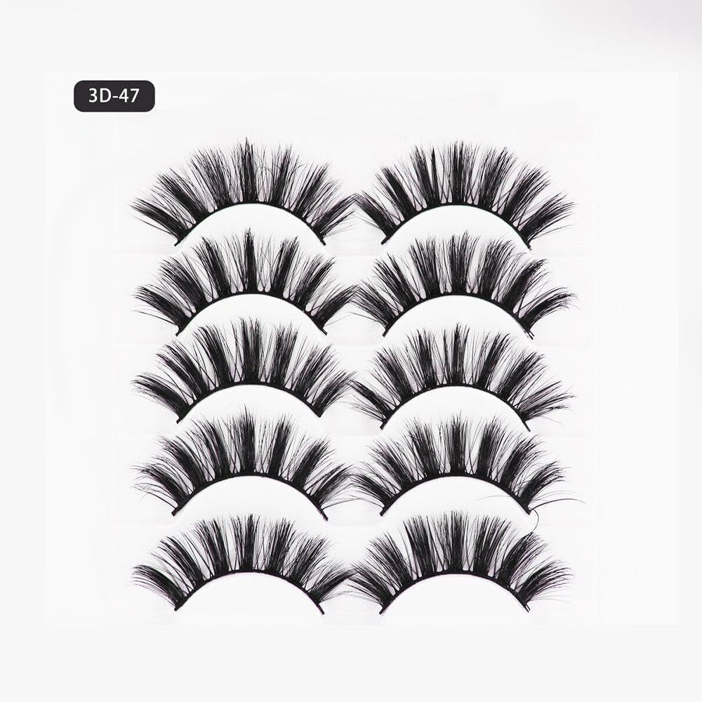 5 Pairs 3D Thick Mink Fake False Eyelashes Natural Long Wispy Makeup Lashes - Elevate Your Makeup Look for Parties and Everyday Wear - 3D-47 image number 7
