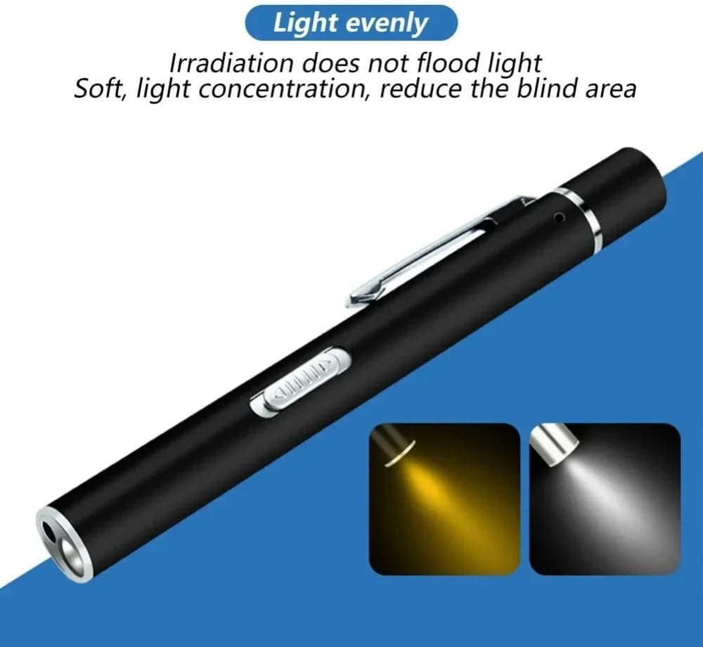 KEWAYO USB Rechargeable Mini LED Flashlight, Dual Light Source Pocket Small Handy LED Torch Pen Flashlight with Stainless Steel Clip for Home and Outdoor Activities (Black) image number 2