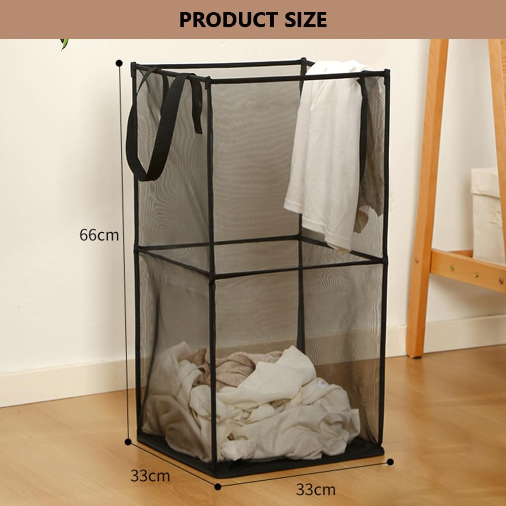 2-Pack Collapsible Laundry Basket with Carry Handles &ndash; Foldable Mesh Hamper for Clothes, Household Storage, Kids Room, Dorm, Bathroom, Travel & Camping image number 1