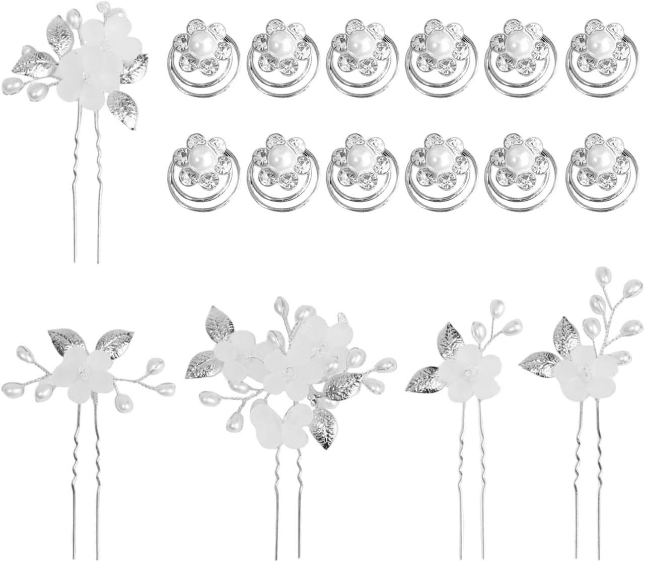 5 Pieces Flower and Leaf Hairpins, 12 Spiral Hair Accessories, Elee Hair Accessories, Hairstyle Decorations, Wedding Dressing Supplies. image number 4