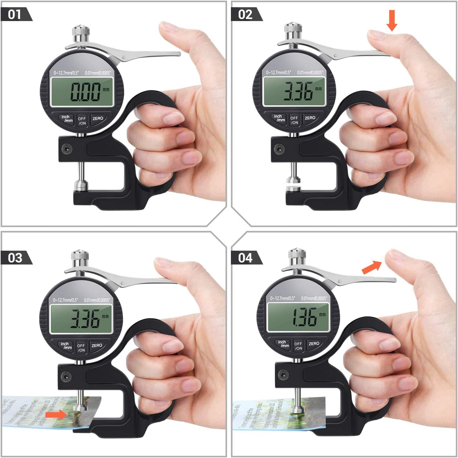 Digital Thickness Gauge 0.5 Inch/12.7Mm, 0.0005"/0.01Mm, Thickness Meter Metric/Inch Paper/Film/Fabric/Tape Thickness Gauge image number 2
