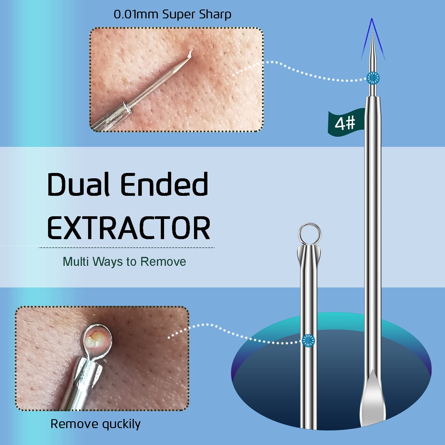 6PCS Blackhead Remover, Pimple Comedone Extractor, Popper Removal Tools, Acne Blemish Remove Kits, Premium Stainless Steel, with Portable Case image number 5