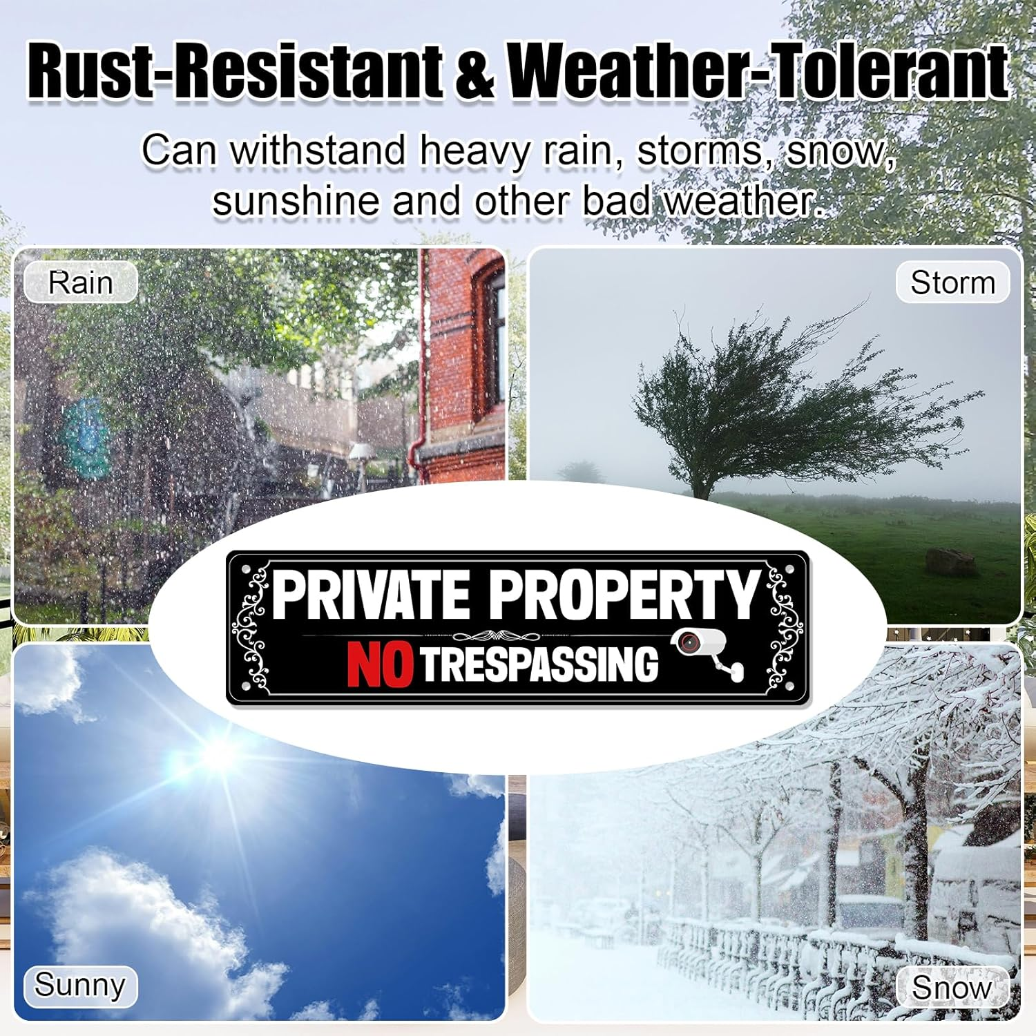 2 Pcs Private Property No Trespassing Metal Sign, Private Property Signs Warning Signs Reflective Aluminum Metal Sign for House Door Fence Gate image number 2