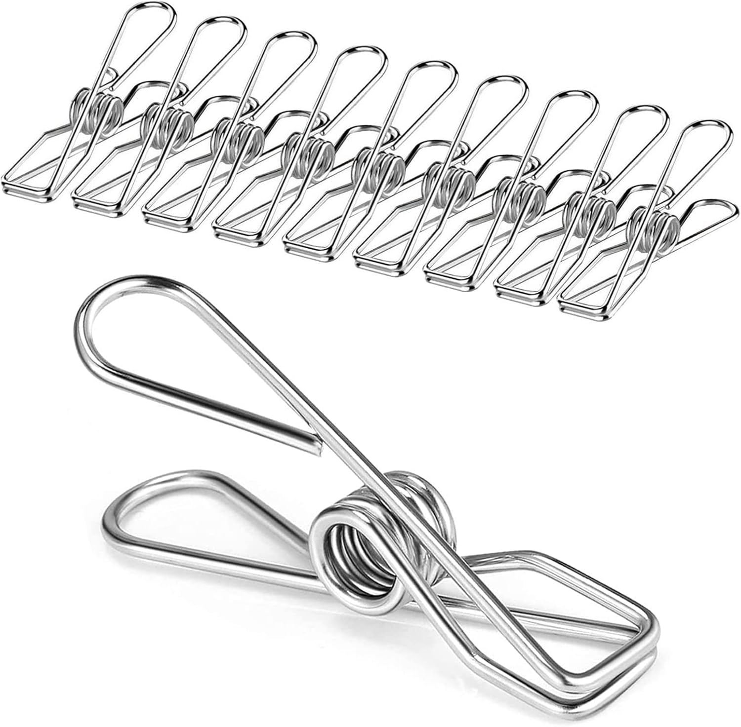 Clothes Pegs, 32 Pack Rustproof Stainless Steel Clothes Laundry Clips for Washing Line, Strong Grip Washing Line Clip, Laundry Pegs Clips for Snack Bags, Towels, Picture, Paper, Kitchen, Office image number 3