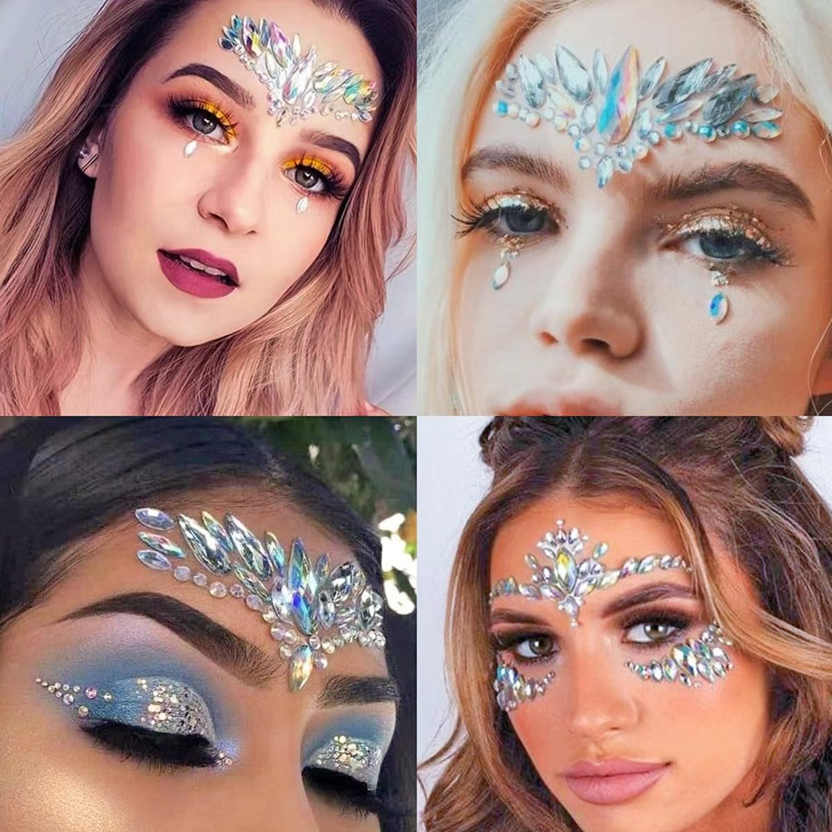 5Pcs/Set 3D Rhinestone Face Sticker Festival Party Glitter Diamond Makeup Jewelry Face Tattoo Sticker Crystal Gems Jewels Face Decoration image number 5