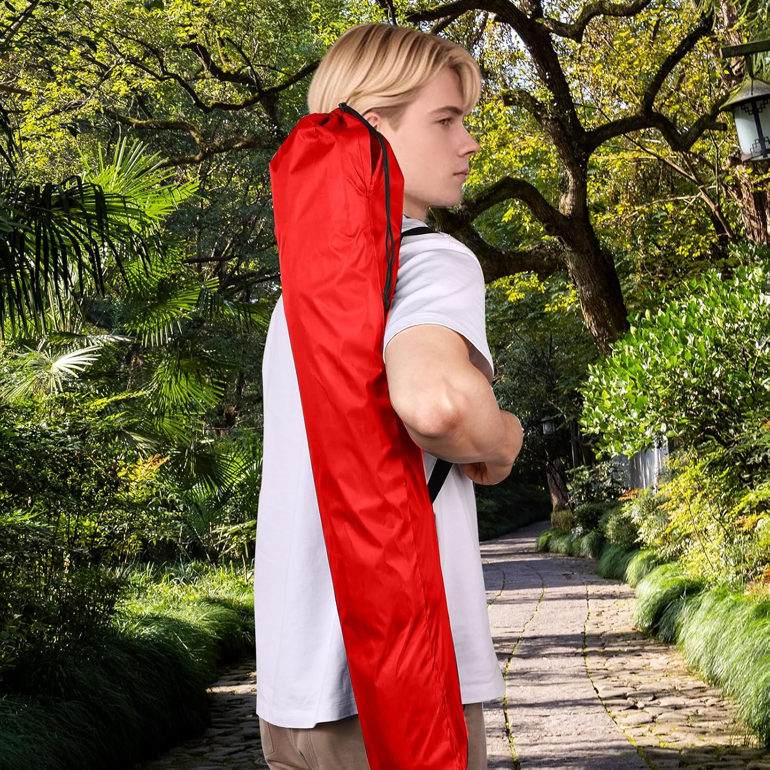 2Pcs Camping Chair Replacement Bags, 36.22X9.84 Inch Polyester Durable Outdoor Folding Chair Carry Bags with Shoulder Strap and Drawstring for Camping Hammock Yoga Mat Tripods (Red) image number 2