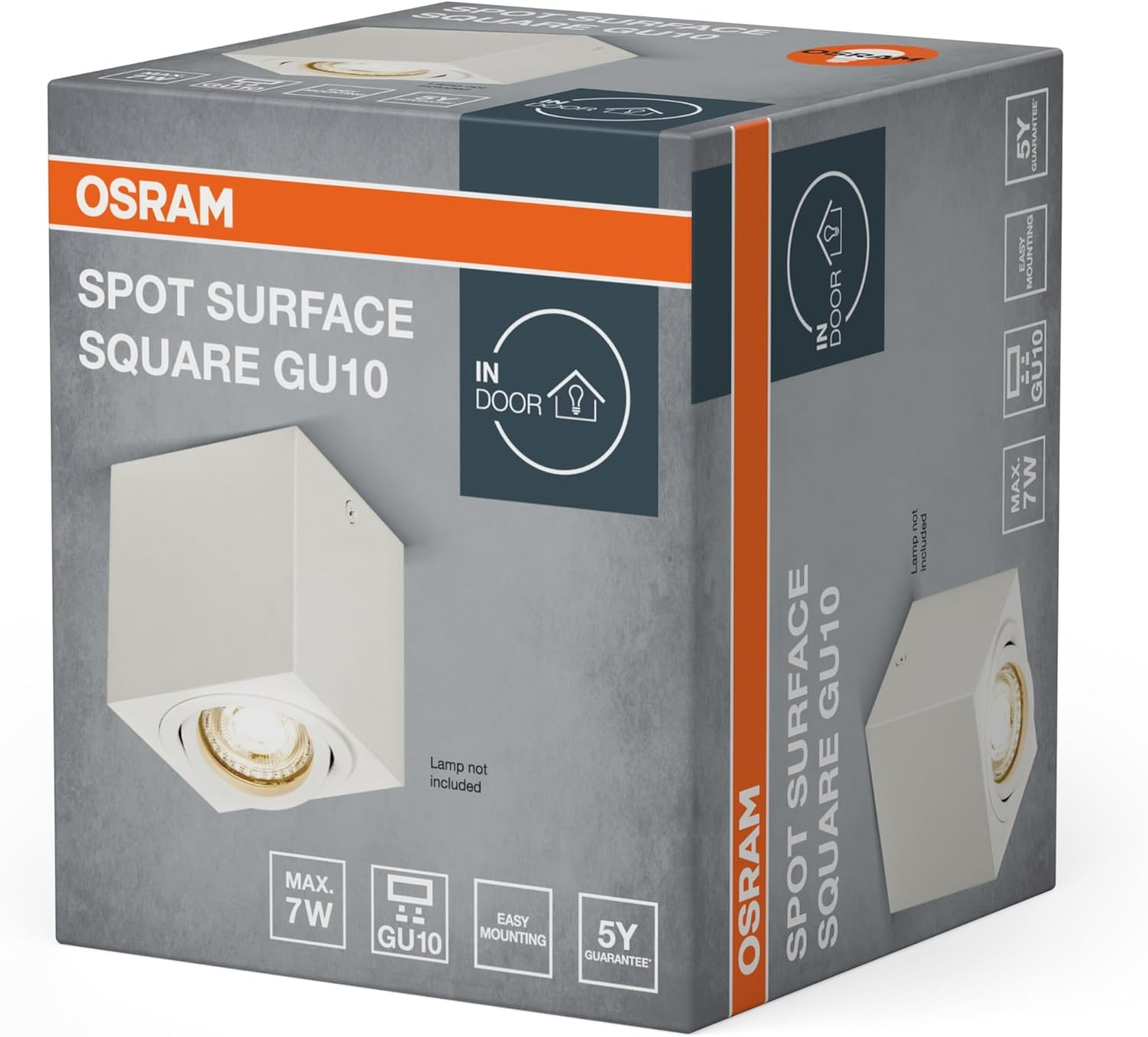 OSRAM Spot Surface Square Ceiling Spotlight, White, with GU10 Socket, Can Be Fitted with Simple or Smart Lamp, Flexible Beam Angle, Protection Class IP20, High-Quality Housing image number 1