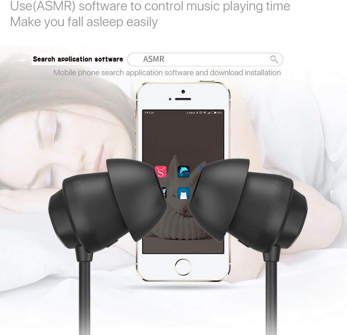 Sleep Earphone Anti-Noise In-Ear Ultra-Soft Headphones Earbuds Headset Phones for Sleeping Travel Relaxation (Black)