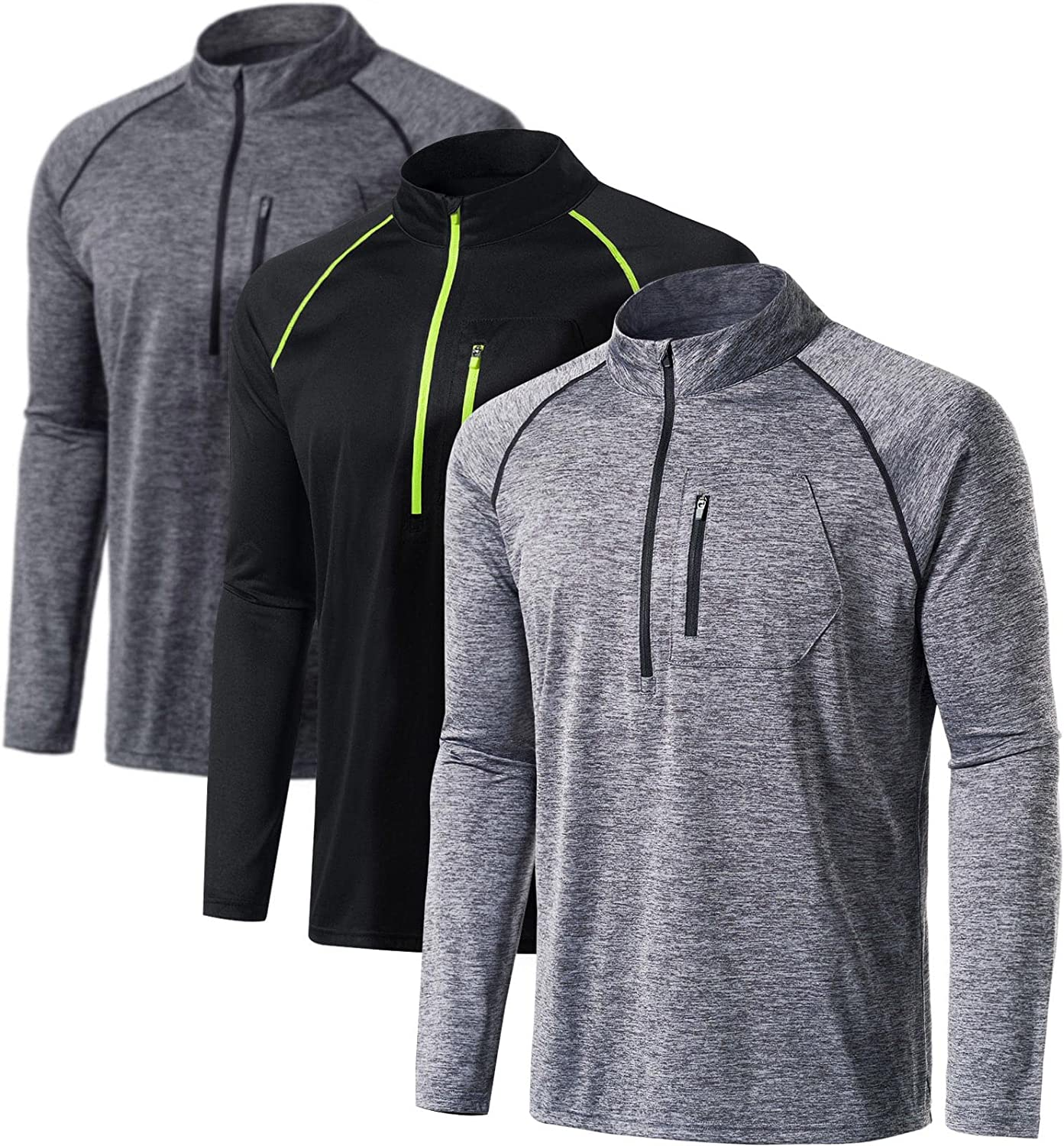 ATHLIO Quick-Dry UV Protection Long Sleeve Shirt - Men'S 1/4 Zip Athletic Running Top 3Pack