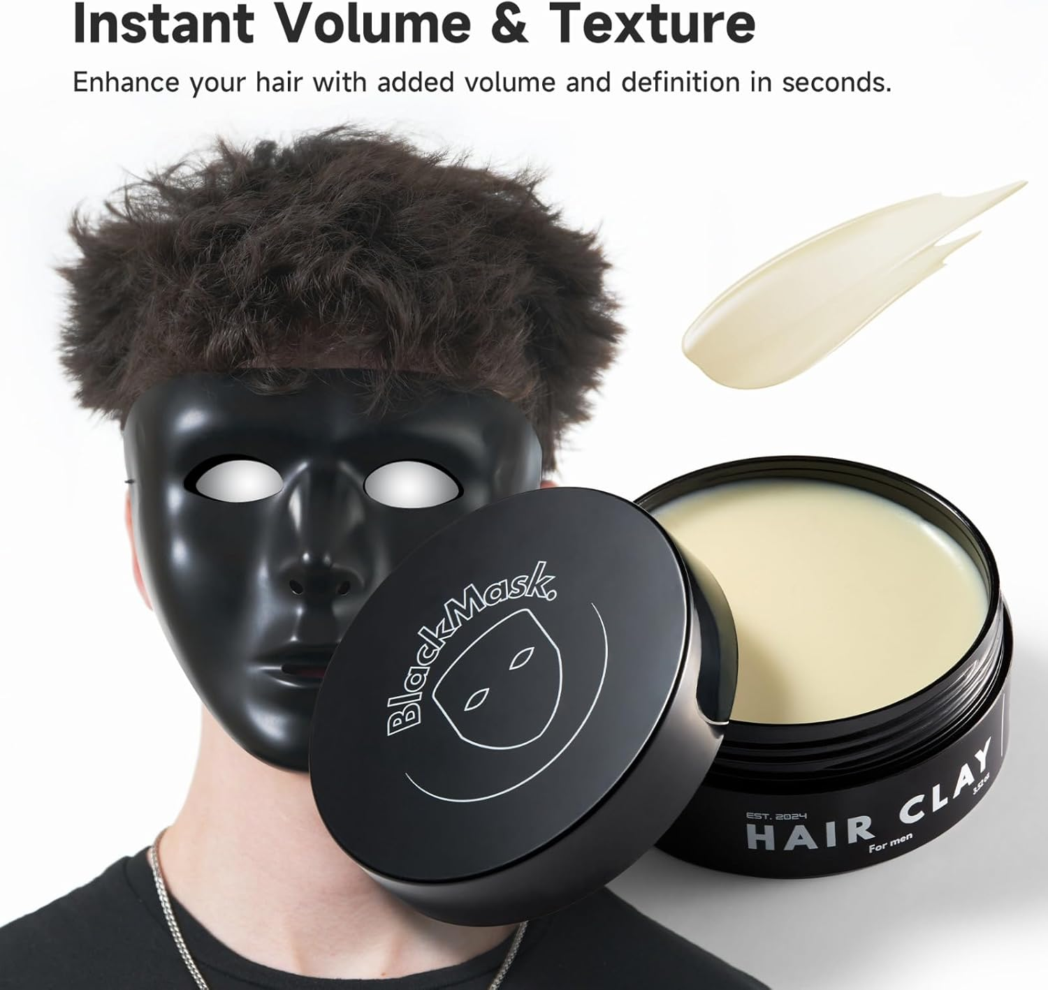 Blackmask Hair Clay for Men (3.52 Oz) Matte Finish with Strong Hold, Hair Styling Clay, Adds Texture & Volume image number 2