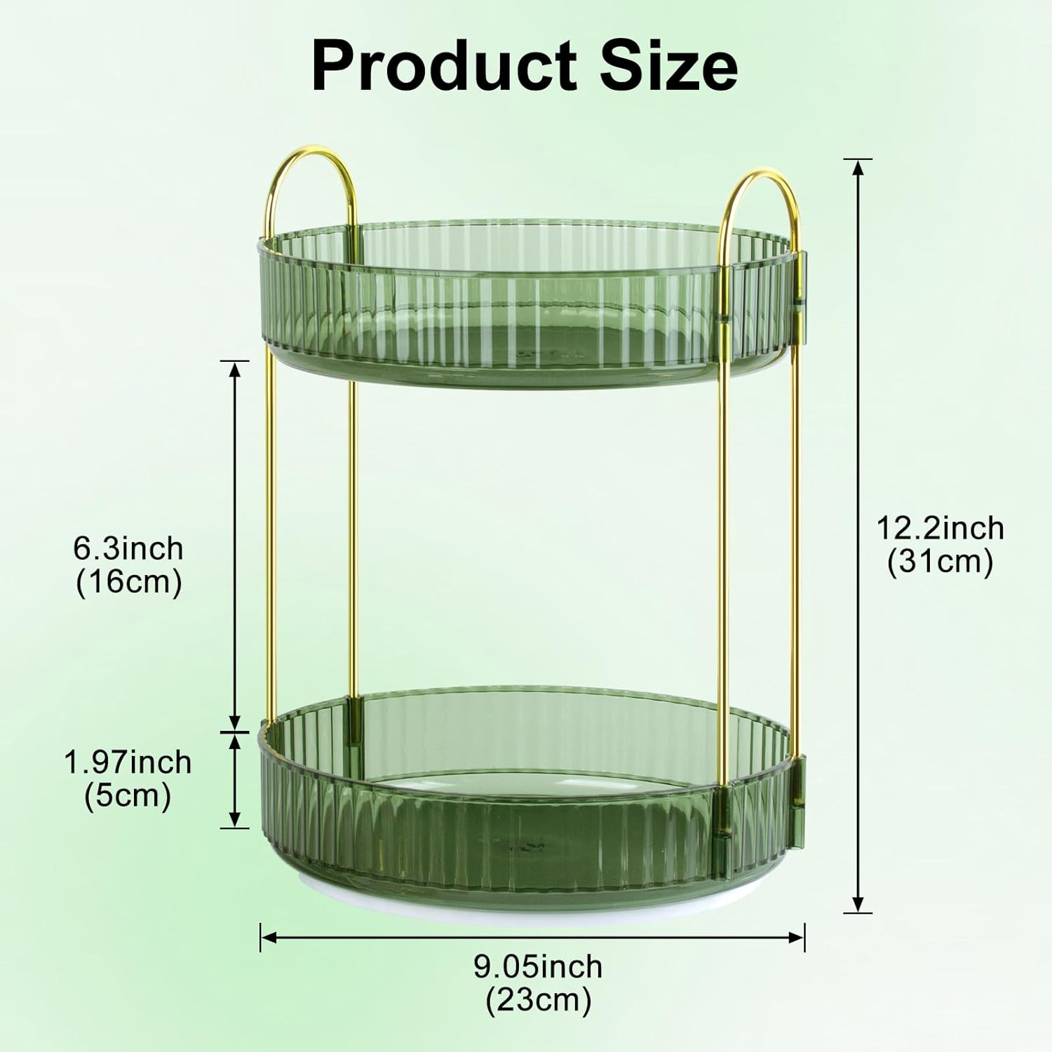 360 Rotating Makeup Organizer for Vanity, 2 Tier Perfume Skincare Organizers and Storage for Bathroom Countertop, Large Capacity Clear Spinning Counter Cosmetic Holder for Dresser, Green image number 4