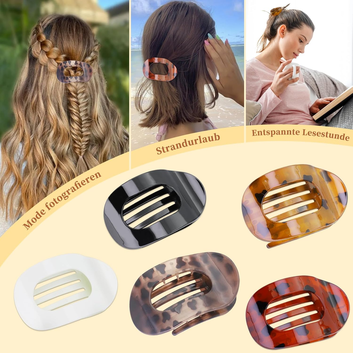 Flat Hair Clips, Women'S Flat Hair Clip, Large, Pack of 5 Hair Clips, Flat, Lightweight & Comfortable, Non-Slip, Elegant French Hair Clip for Everyday, Sports, Driving image number 2