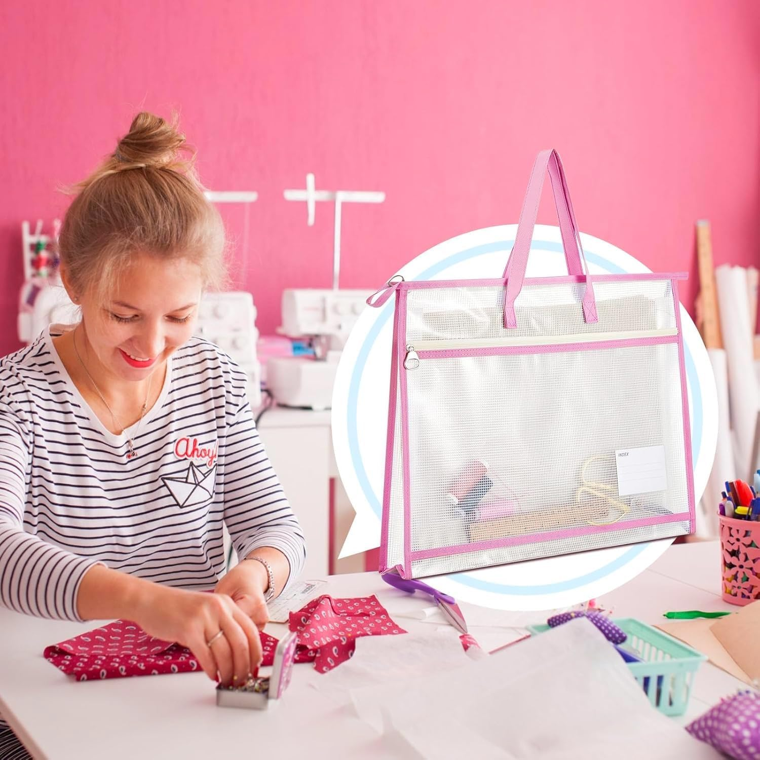 3 Pcs A3 Project Bag Mesh Zipper Pouch for Quilting Craft Storage for Quilters Clear Mesh Design Art Supply Bag Artwork Storage Organize for Artworks Charts and Teaching Material Multipurpose image number 6