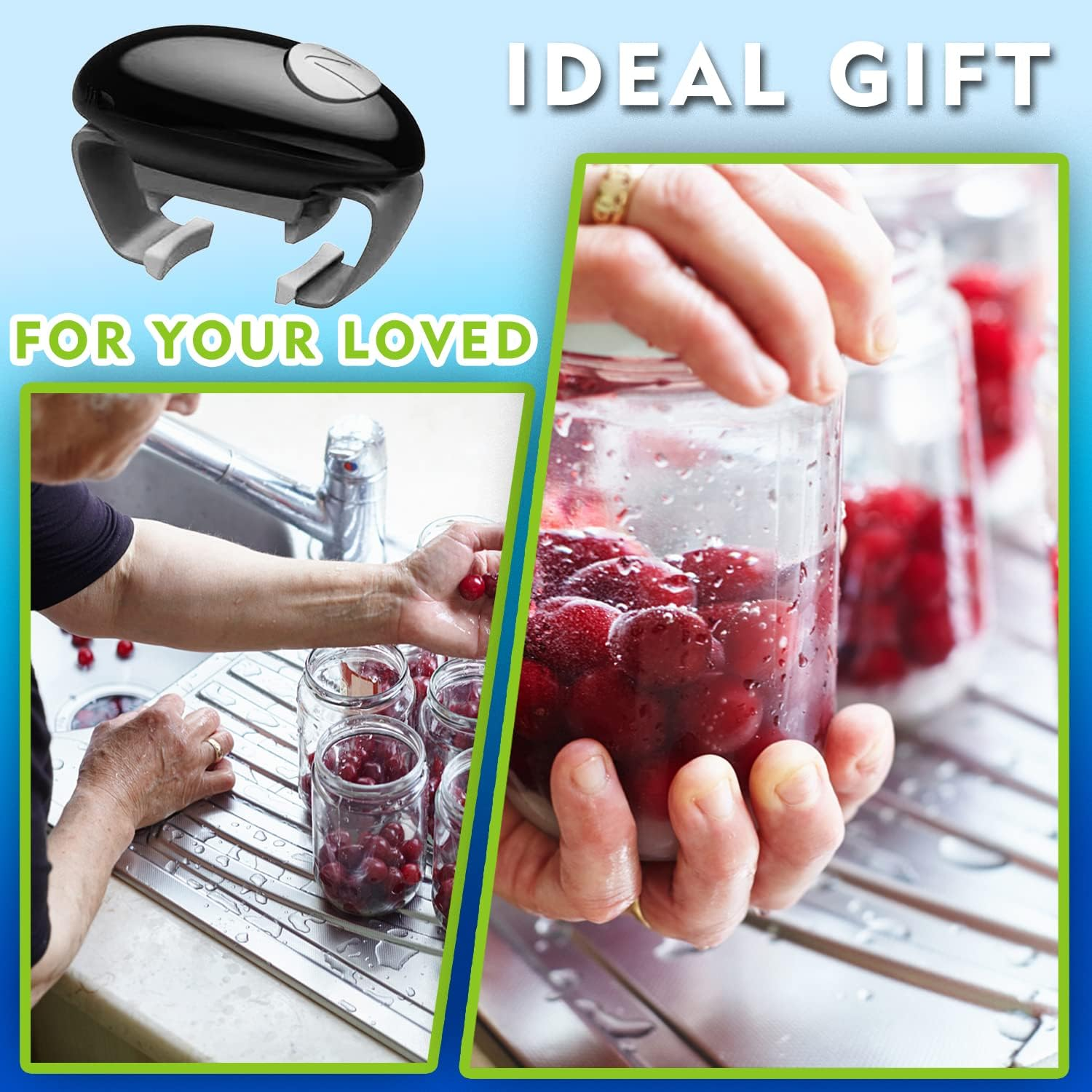 Chulovs Electric Can Opener, Kitchen Helper Heavy Duty Automatic Can Opener for New Sealed Jars, Hands Free Can Opener with Less Effort to Open (Black)