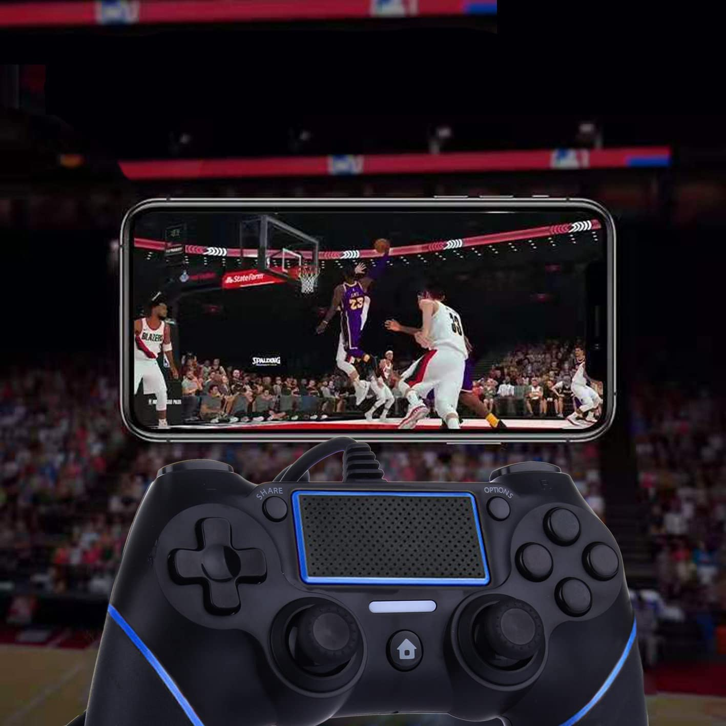 Intckwan Wired Game Controller for Ps4/Pro/Slim/Pc/Laptop, USB Plug Gamepad Joystick with Vibration and Anti-Slip Grip, Ergonomic, 2M Cable （Blue&Black） image number 1