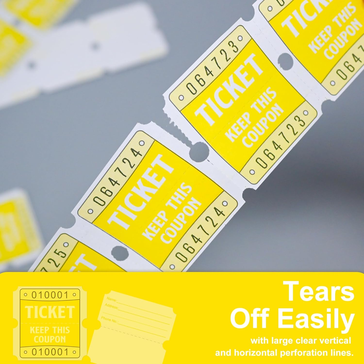 L LIKED 100 Raffle Tickets, 50/50 Double Roll Tickets for Event, Raffles, Carnival, Door Prizes and Class Reward (Yellow) image number 1