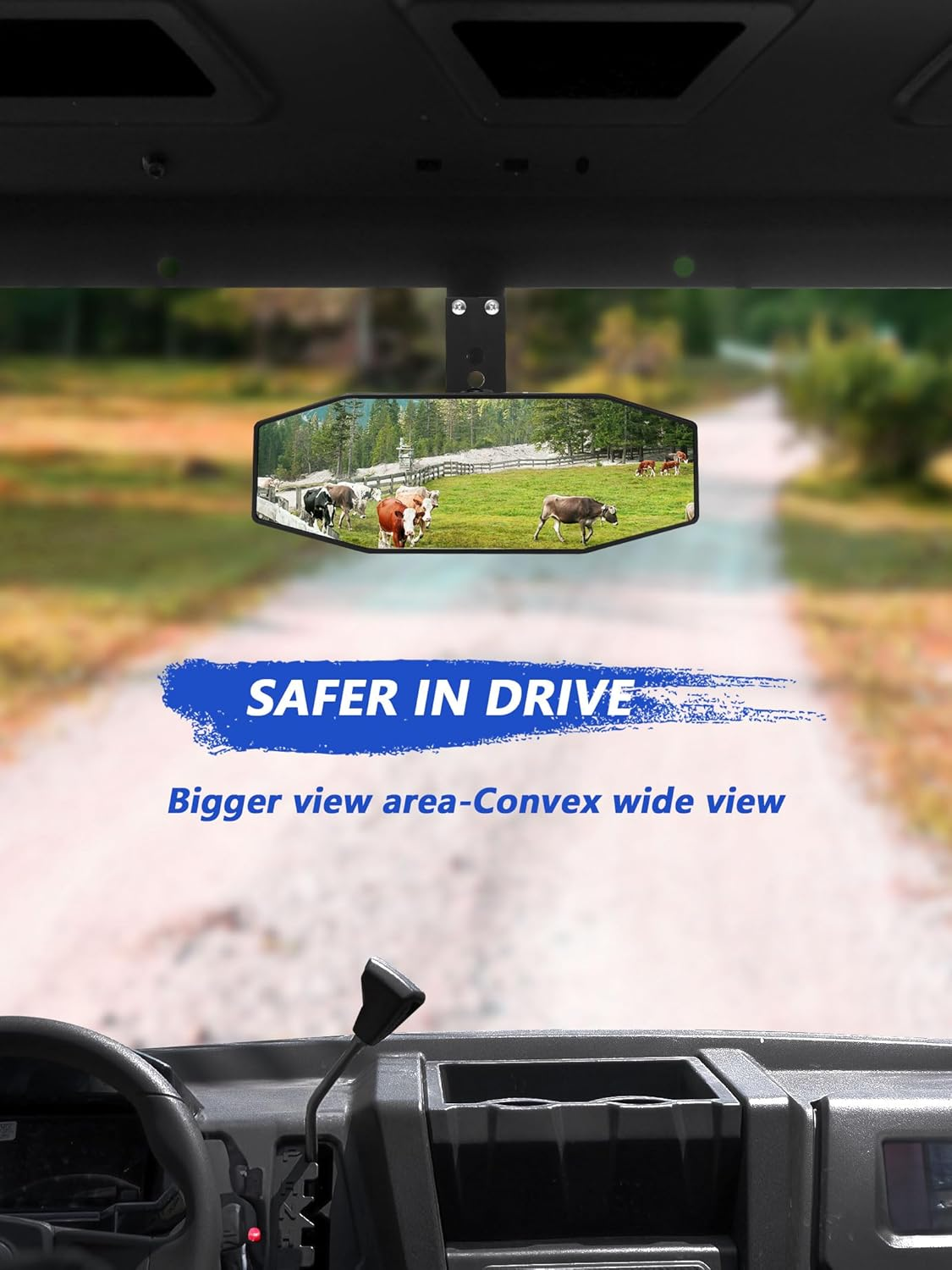 Polaris Ranger Rear View Mirror, ZIDIYORUO Adjustable Center Rearview Mirror for Polaris Ranger 500 570 900 XP 1000XP Crew 2017-2023, Fit Factory Drop down Mounting Tab (With 2Pcs of Belt Bypass) image number 2