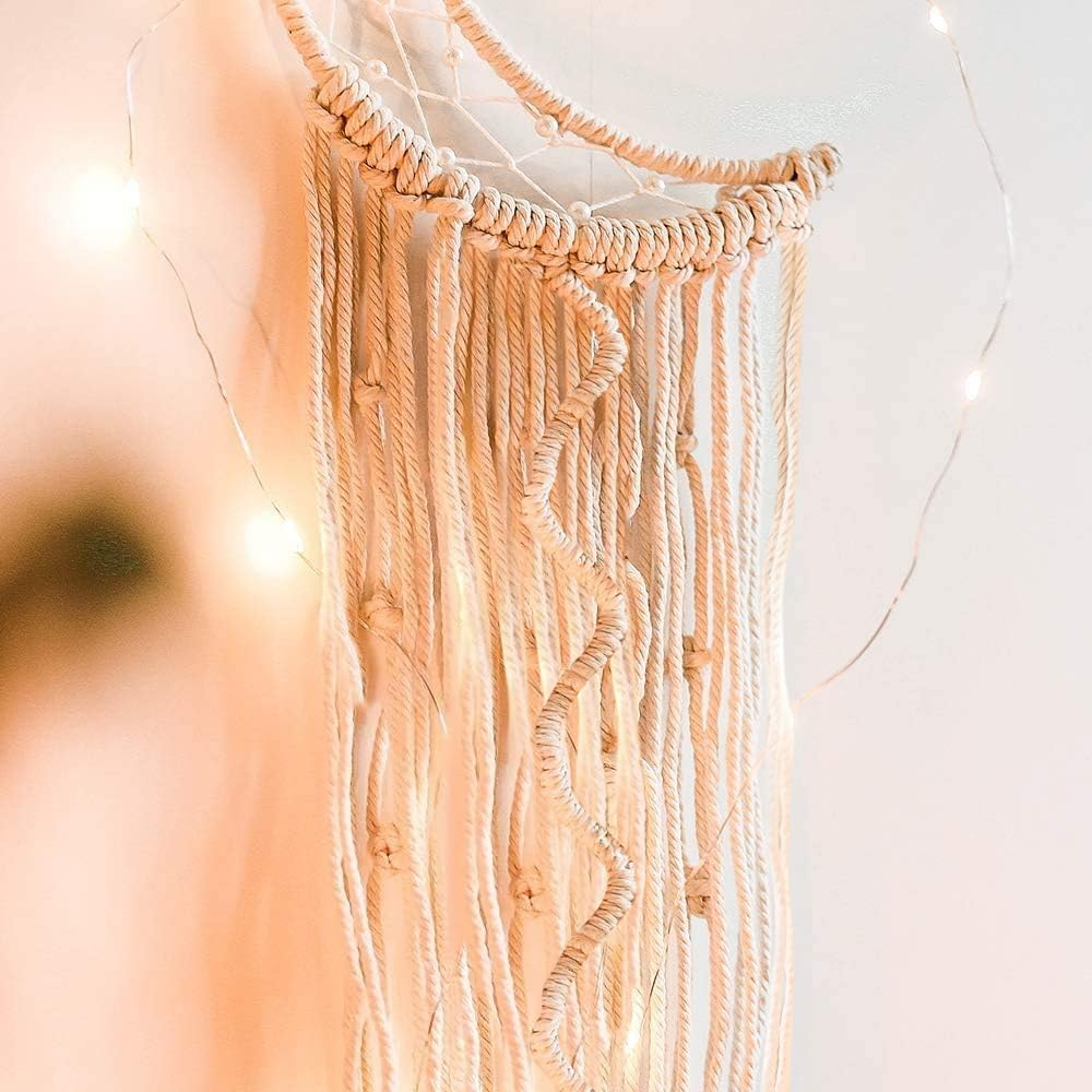 Koytoy Macrame Wall Hanging with LED Light,Moon Dream Catcher Woven Tapestry Bohemian Home Decor Wedding Party Ornaments Craft Gifts Ramadan Decorations for Home image number 4