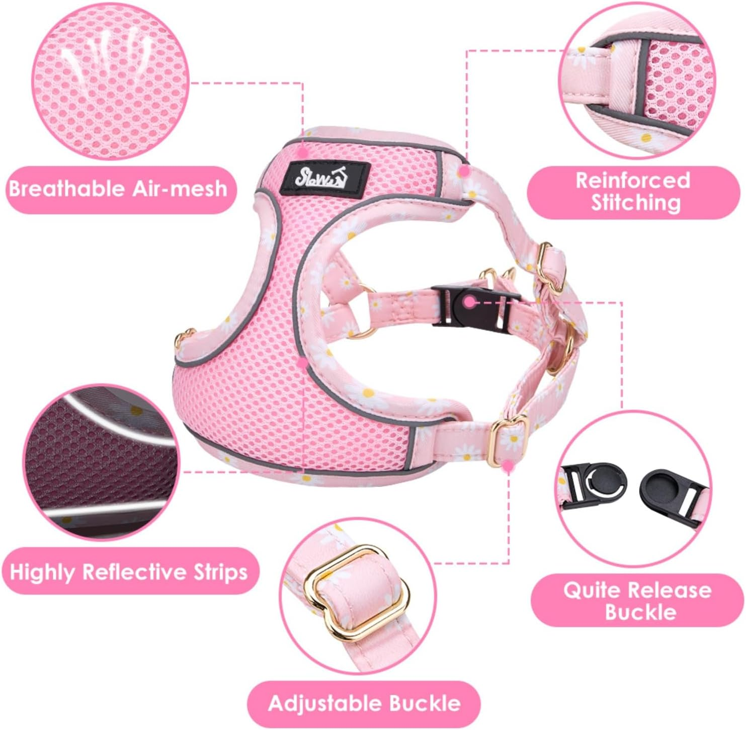 AUTOWT No Pull Dog Harness with Leash Set, Adjustable Breathable Soft Suede Puppy Harness, Reflective Lightweight Pet Harness Vest for Extra Small Medium Dogs Outdoor Walking Training (Pink, XS) image number 1
