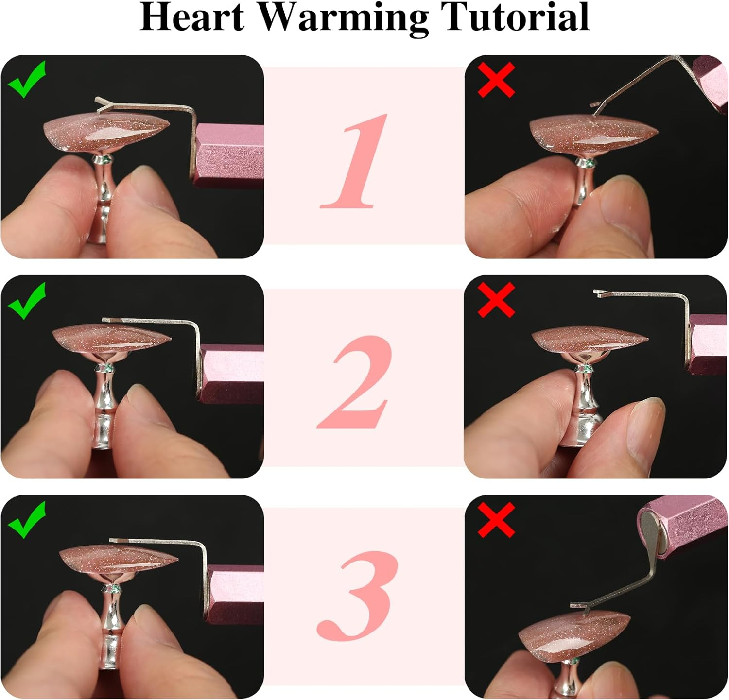 C12Rtive Heart Cat Eye Nail Magnet Tool,4 Pcs Professional Stainless Steel Heart Cat Eye Nail Magnet Tool for Cat Eye Gel Nail Polish,Suitable for Personal DIY, Nail Studio or Nail Salon image number 6