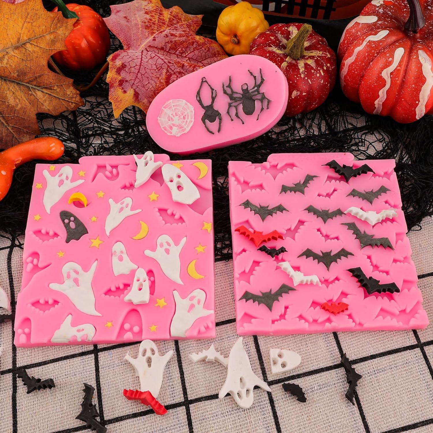 Halloween Molds Silicone Pumpkin Skull Spider Batskeleton Hand Bat Ghost for Chocolate Candy Fondant Polymer Clay Cupcake Gummy Cake Decorating image number 4