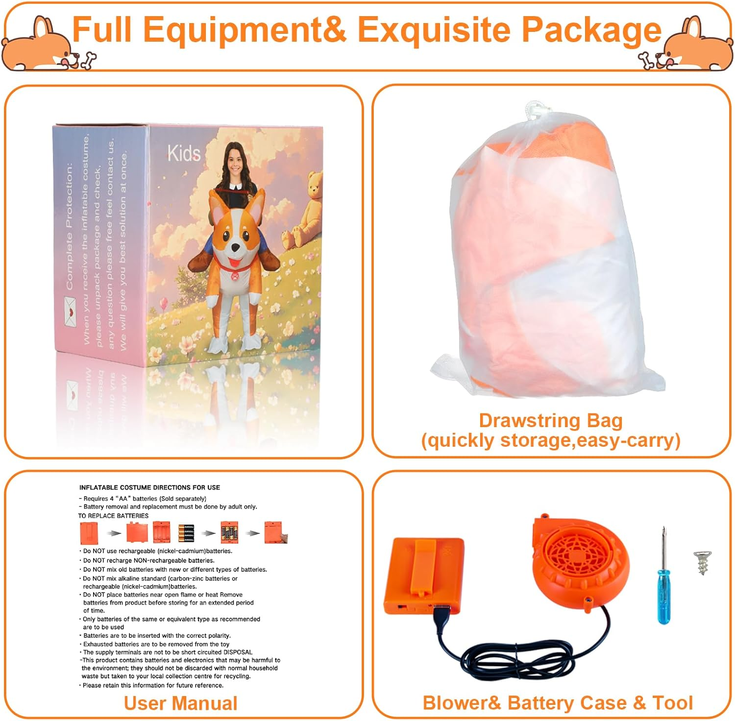 Inflatable Dog Costume for Adult Kids Halloween Blow up Ride on Corgi Costumes Animal Suit Women Girls Cosplay Fancy Party image number 3