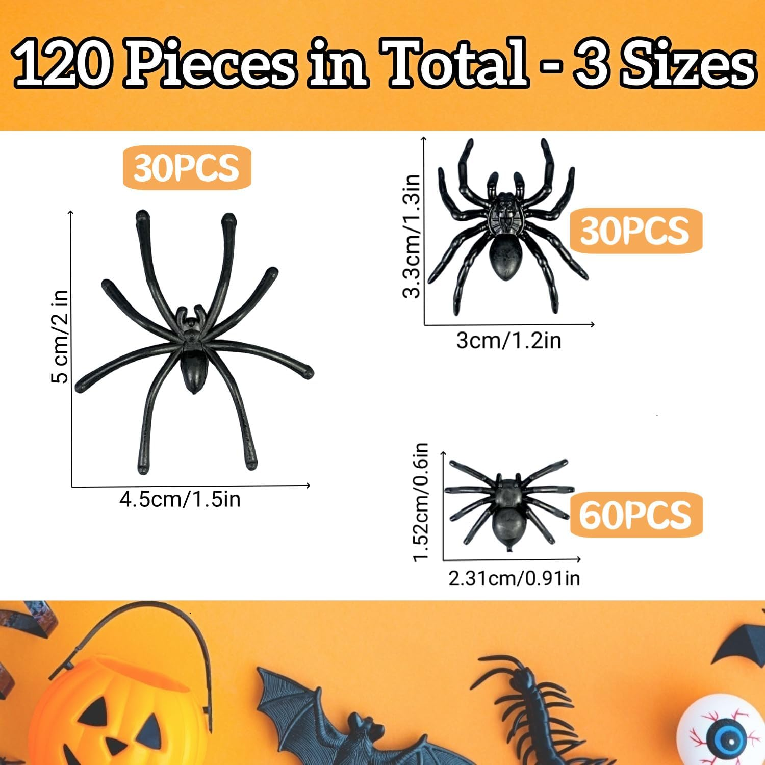 VOVEA 120PCS Realistic Halloween Plastic Spiders Fake Black Scary Spiders Prank Props for Halloween Party Decorations image number 6