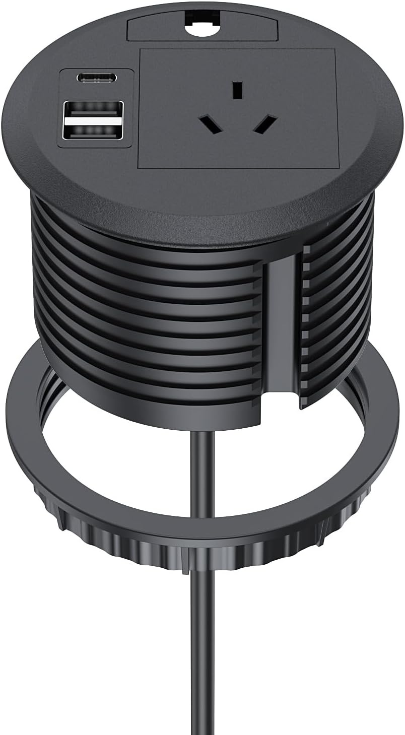 Desk Power Grommet, Haiaoyyds Recessed Power Board with AC Outlets, PD 20W USB C Port, 2 USB a Ports, 2M Cable, 80Mm Hole Grommet, Furniture Power Board for Home Office Workshop, Black image number 6