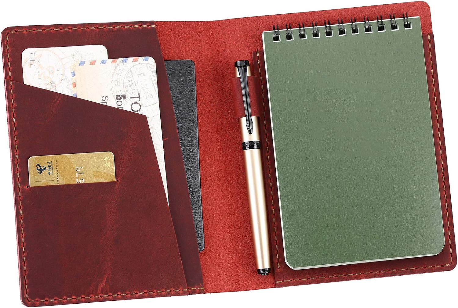 Fasjosma Leather Cover Compatible with Rite in the Rain & Rocketbook Mini Notebooks, Top Bound Spiral Notebook Cover, Leather Cover for 4'' X 6'' Pocket Notepad with Pen Holder - COFFEE
