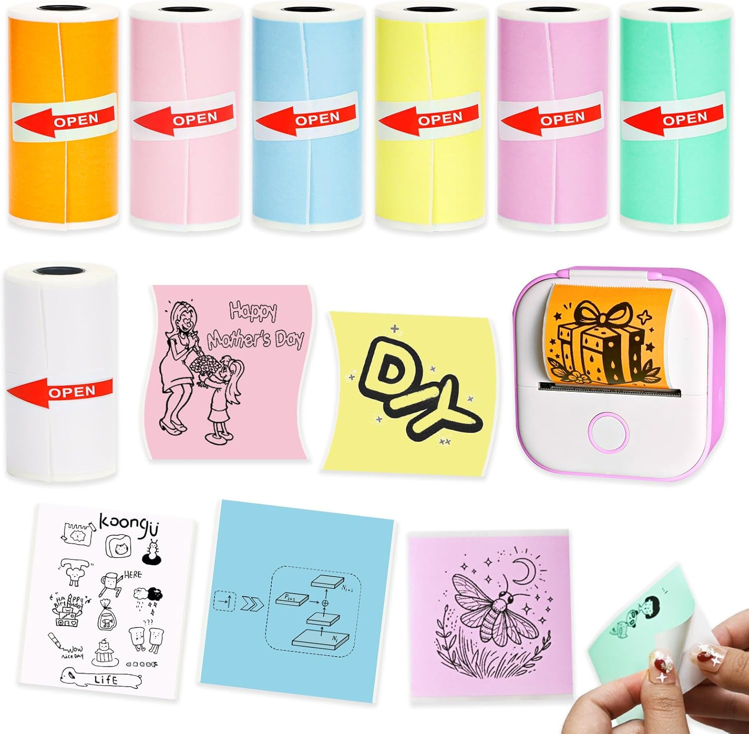 7 Rolls Mini Printer Sticker Paper 53X28Mm for Phomemo T02/M02/M02S/PRO Mini Printers, 3.75M Mini Colorful Self-Adhesive Thermal Sticker Paper for Study Notes, Journals, Photos image number 2