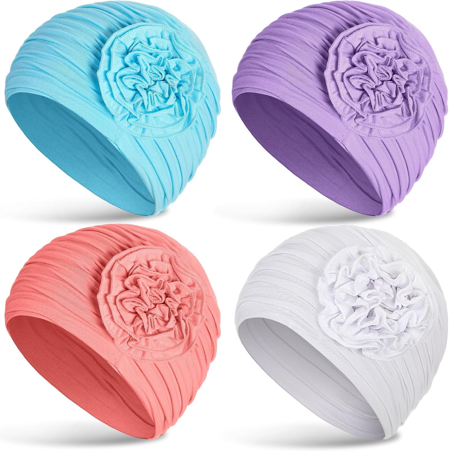 Jenpen 4 Pcs Cotton Beanie Turban Headwear for Women Soft Cancer Chemo Head Scarf Hats Elastic Covers Wraps for Women'S Hair