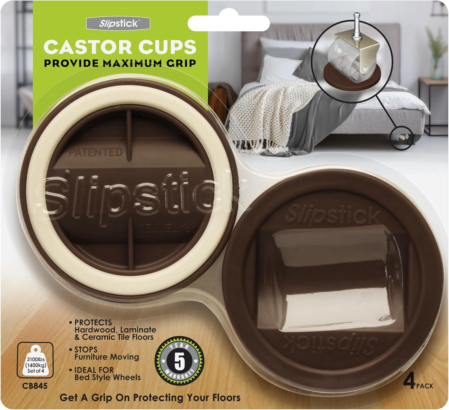Slipstick CB845 Castor Cups 4-Pieces Set, Large, Chocolate