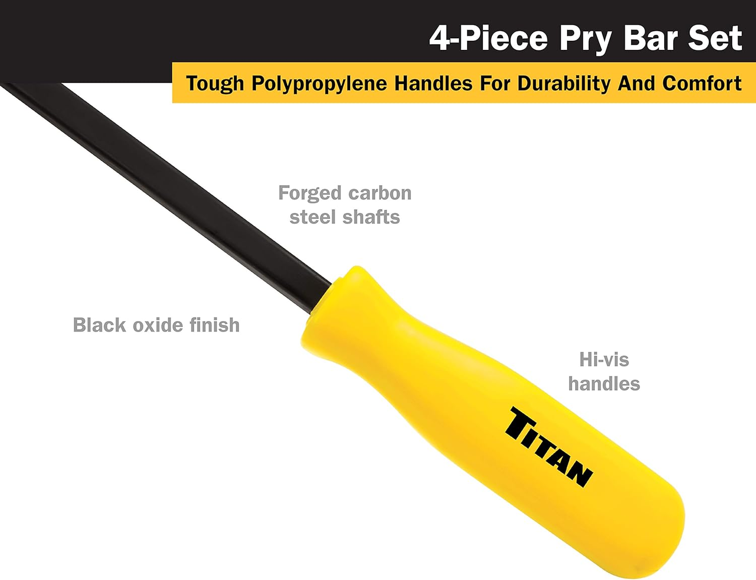 Titan 17101 4 Pc. Pry Bar Set, Includes 8-Inch, 12-Inch, 18-Inch, and 24-Inch Screwdriver Pry Bars, Factory, Forged Carbon Steel image number 1