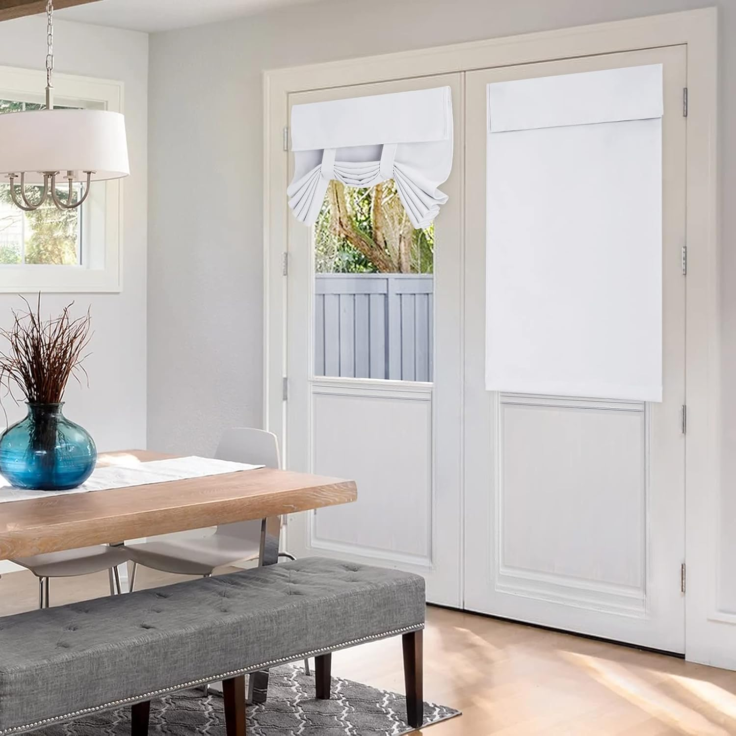 HOMEIDEAS Pure White French Door Curtains, 26 X 40 Inch, 1 Panel, Unlined, Velvet Blend, Tie Top, Indoor, Hallway image number 2