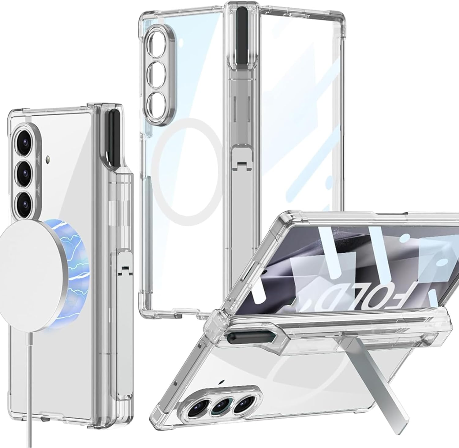 RUNGOS Magnetic for Samsung Z Fold 5 Case Magsafe, with One-Piece Screen Protector [Hinge Protection, S Pen Holder] [Hidden Stand] for Samsung Galaxy Z Fold 5 Case, All-Inclusive Armor Shockproof