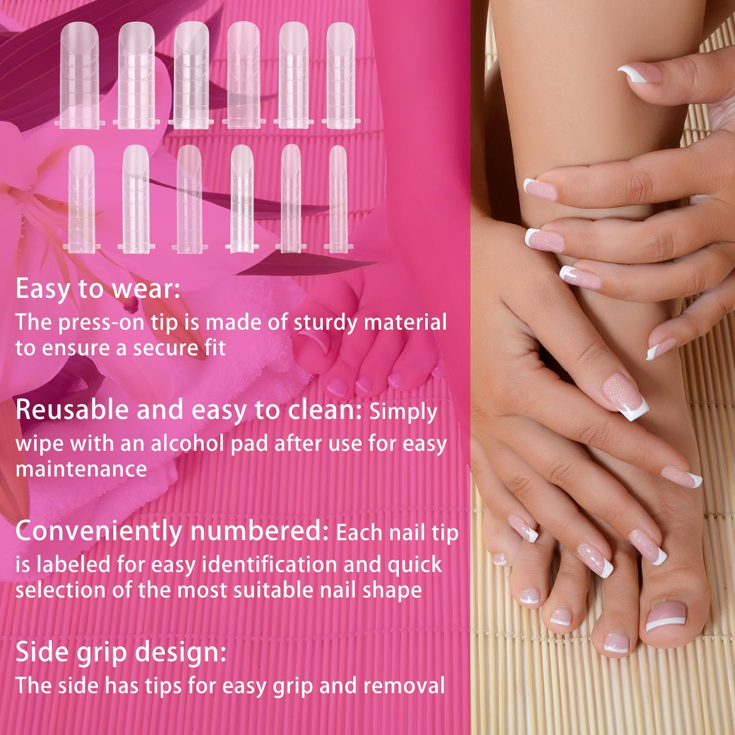 BOXOB 120Pcs Polygel Toenail Forms Kit, 12 Sizes Reusable Toe Dual Forms Nail Extension Molds Full Cover Press on Toe Nail Tips for DIY Home Pedicure & Salon Use(Transparent) image number 6